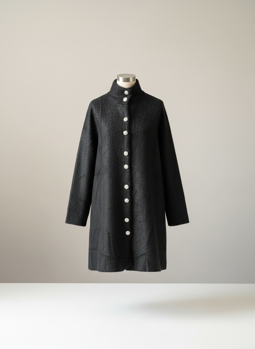 Kadın Desenli Uzun Tunik Gömlek - Siyah