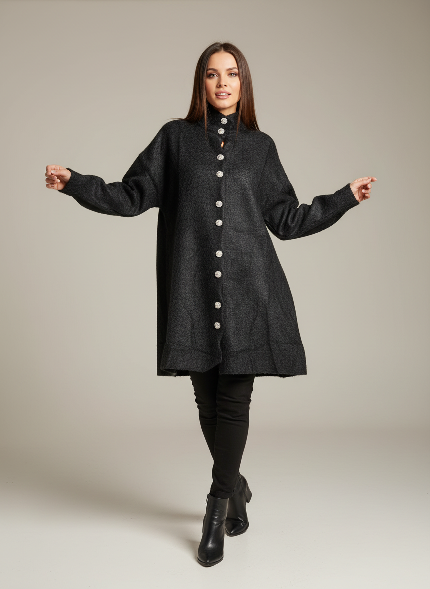 Kadın Desenli Uzun Tunik Gömlek - Siyah