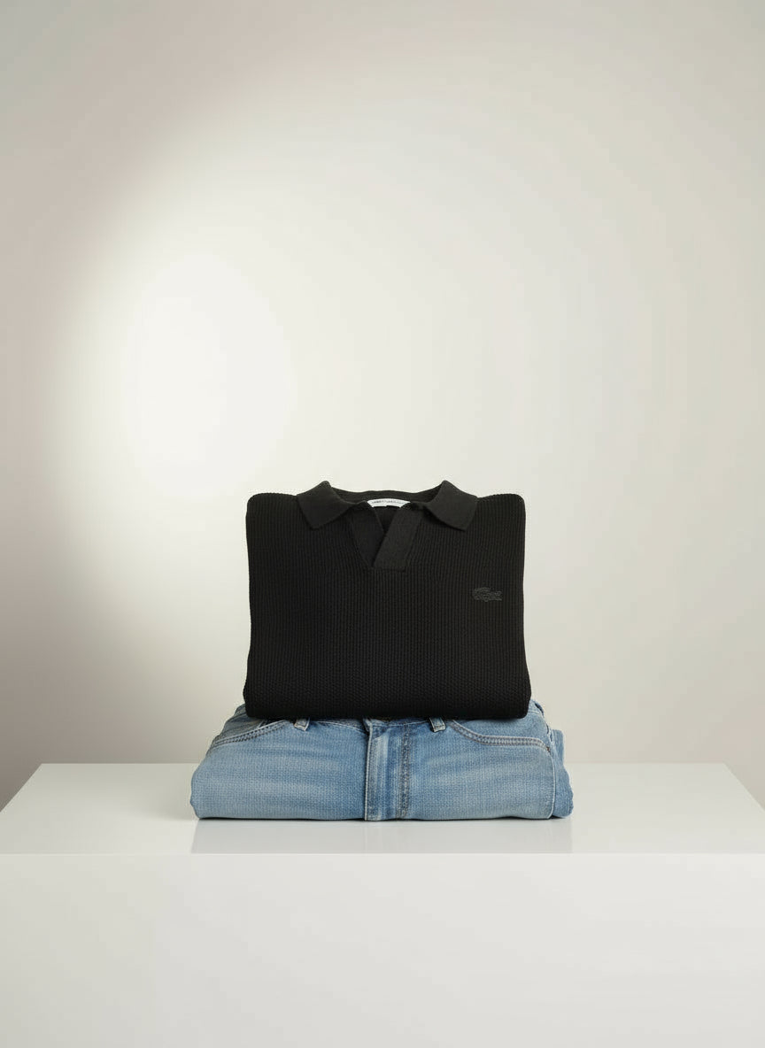 ERKEK FİTİLLİ YAKALI KAZAK-SİYAH