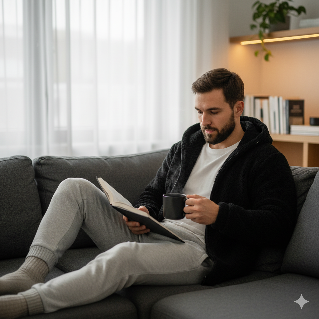 Kapüşonlu Fermuarlı Siyah Erkek Mont - Rahat Kesim