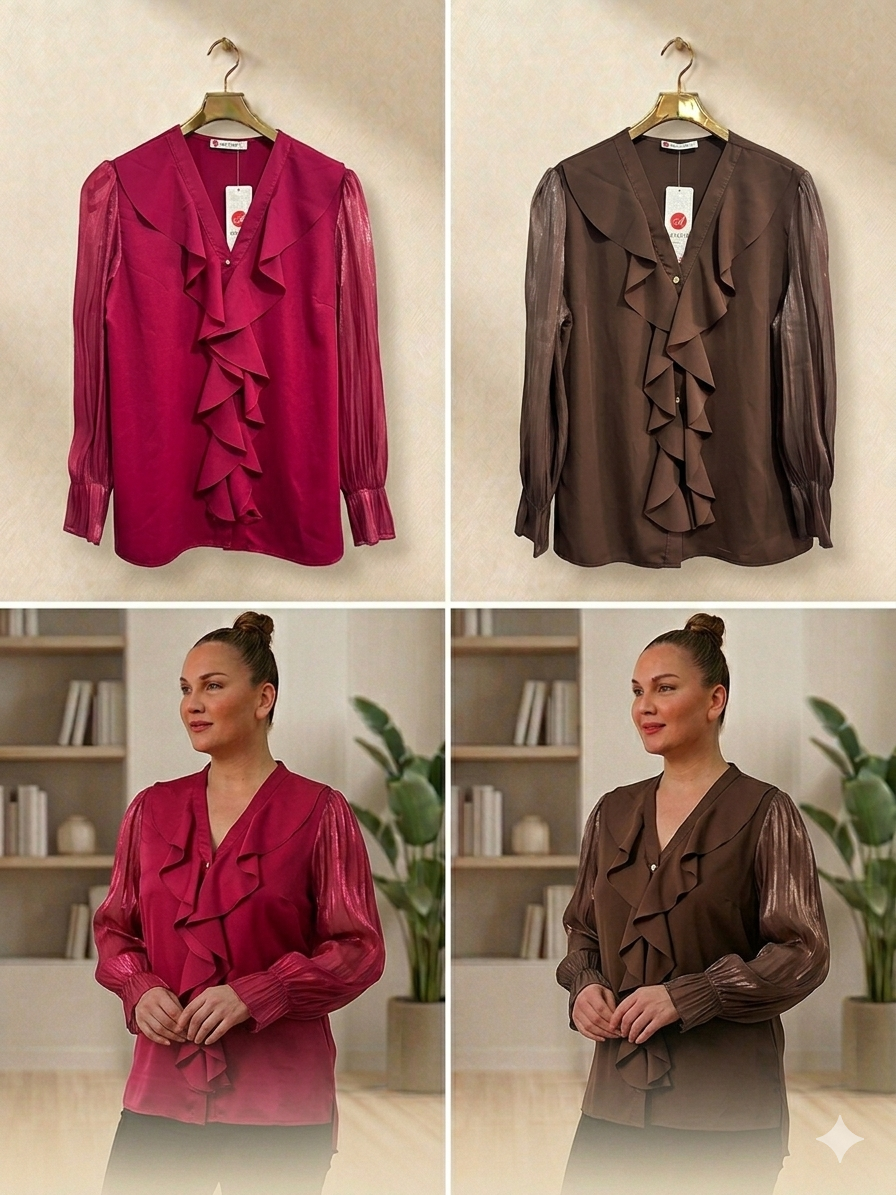 Fırfırlı Saten Bluz