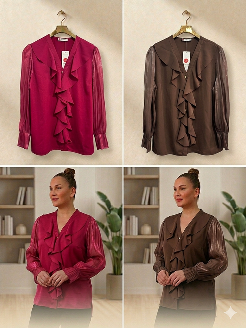 Fırfırlı Saten Bluz