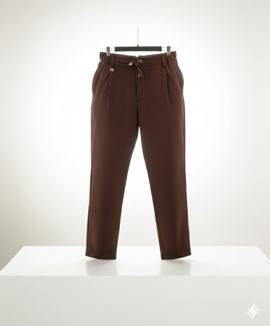 Beli Bağcıklı Pileli Kahverengi Erkek Pantolon