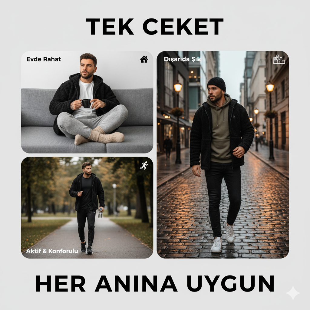 Kapüşonlu Fermuarlı Siyah Erkek Mont - Rahat Kesim