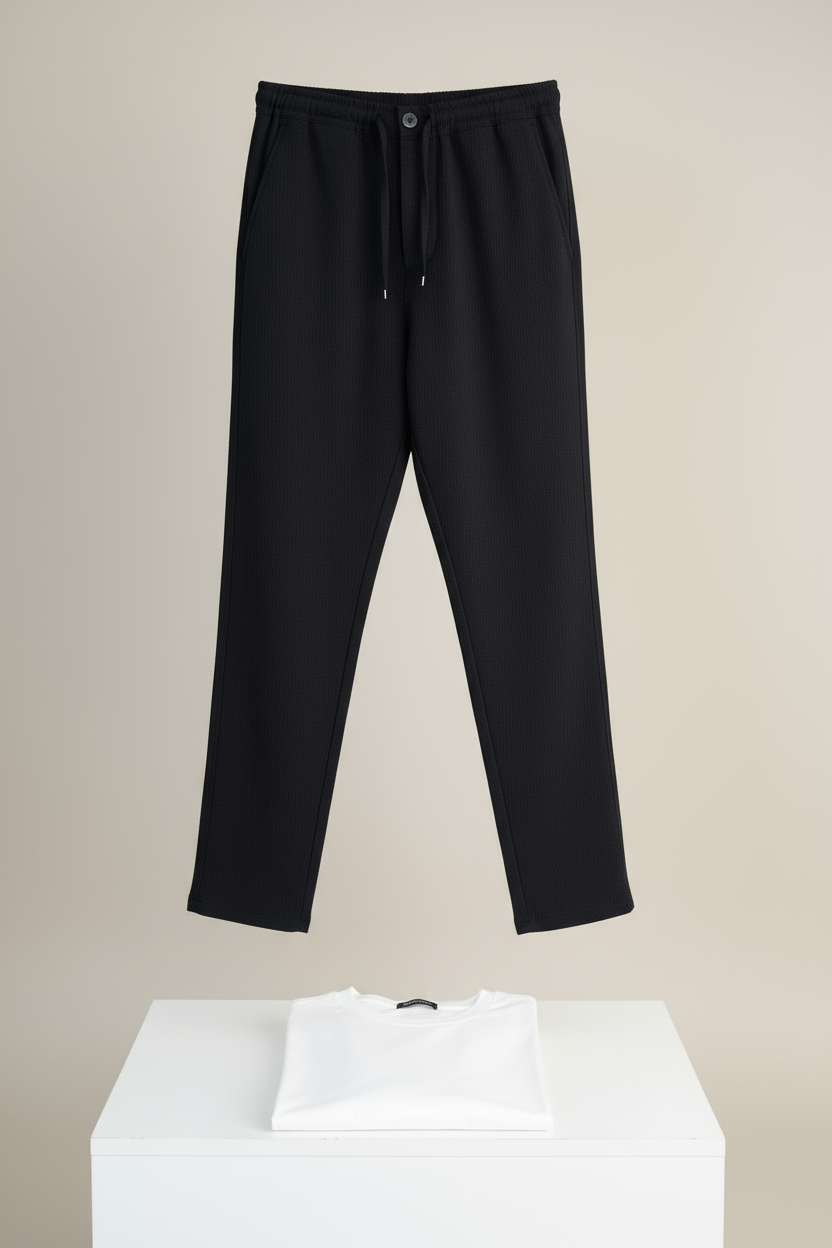 Siyah kordonlu jogger pantolon rahat kesim - Crux Giyim