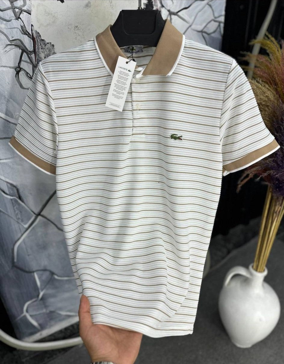 Minimalist Logolu Çizgili Polo Tişört
