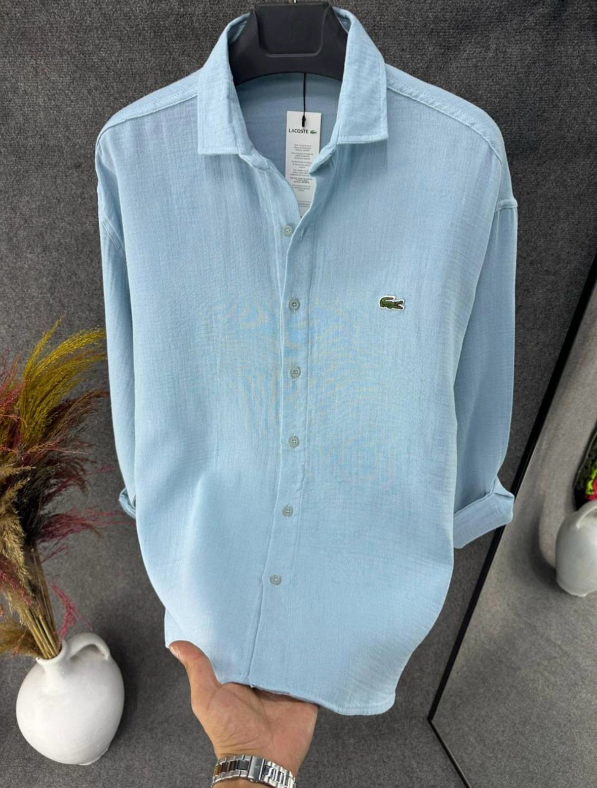 Açık Mavi Oversize Logolu Gömlek
