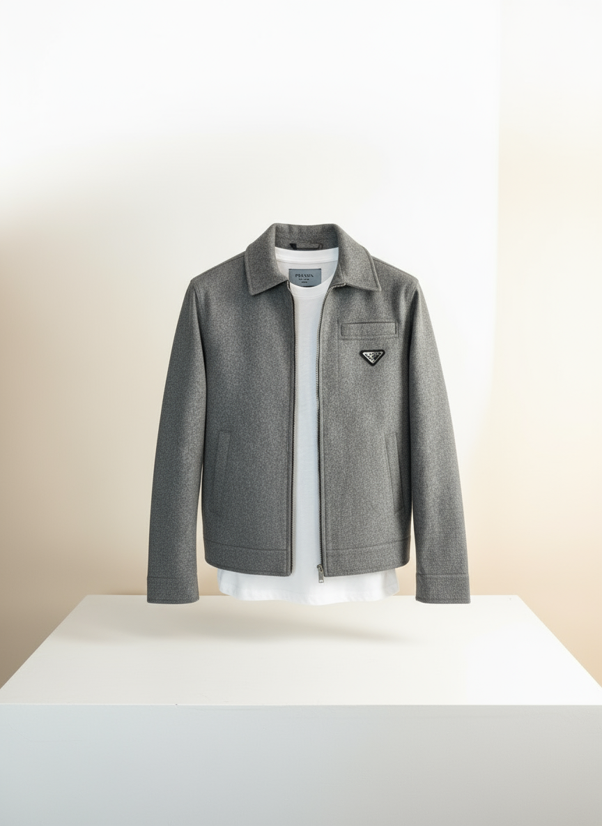 Açık gri fermuarlı lüks tasarım ceket - Crux Giyim