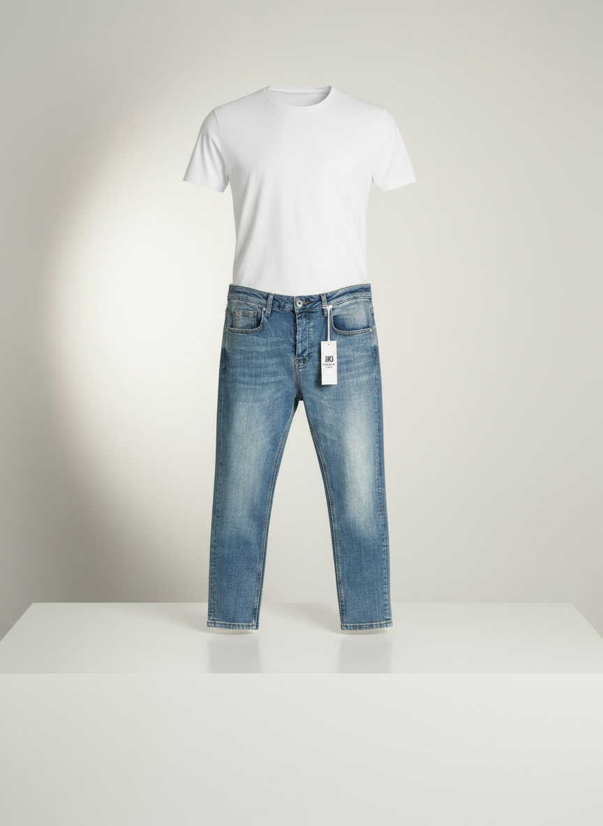 Açık mavi jean beyaz tişört kombinasyonu - Crux Giyim"