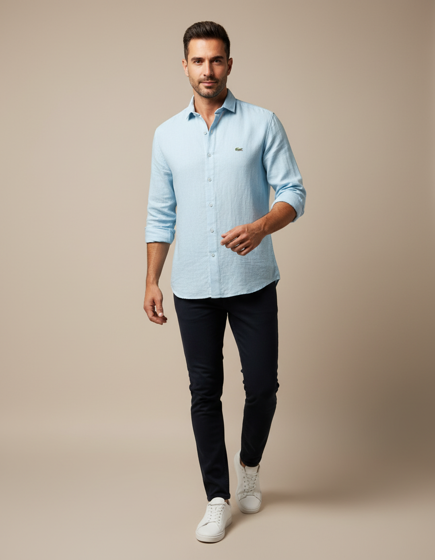 Açık Mavi Oversize Logolu Gömlek