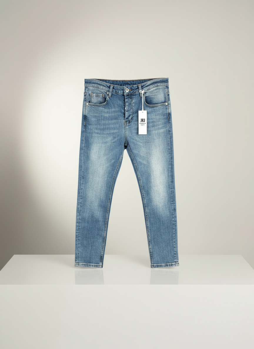 Açık mavi yıkanmış jean pantolon ön görünüm - Crux Giyim