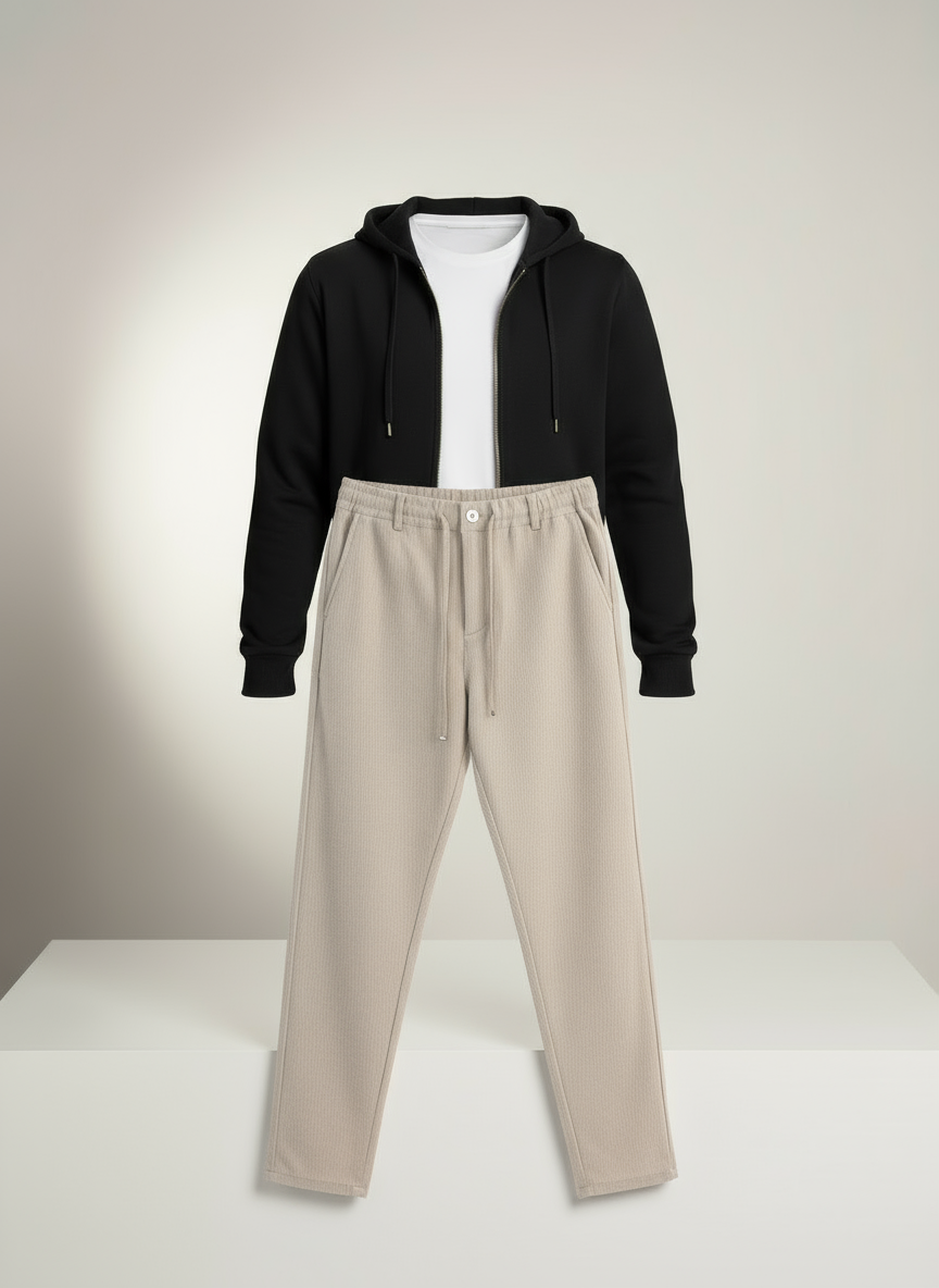 Düz Paça Rahat Kesim Kordonlu Jogger Pantolon