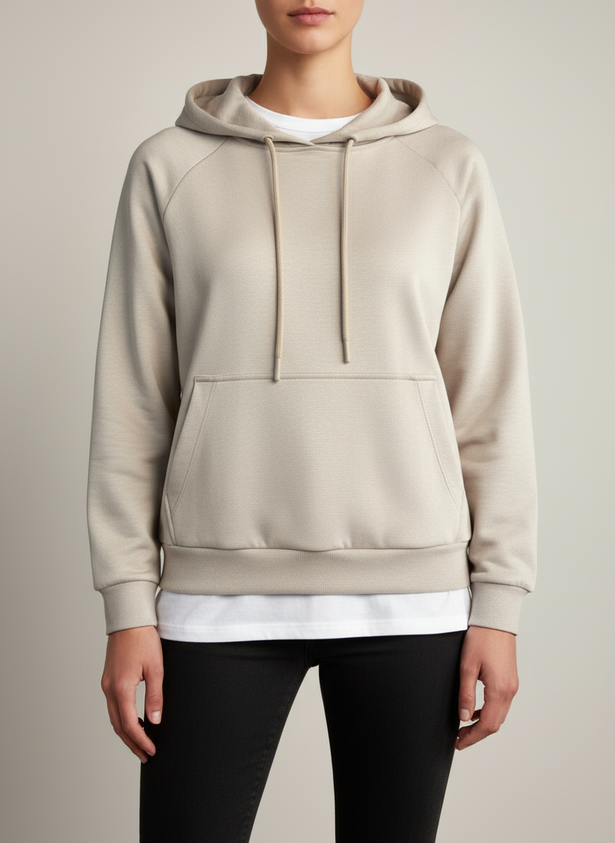 Modern Kesim Düşük Omuz Kapüşonlu Sweatshirt Bej