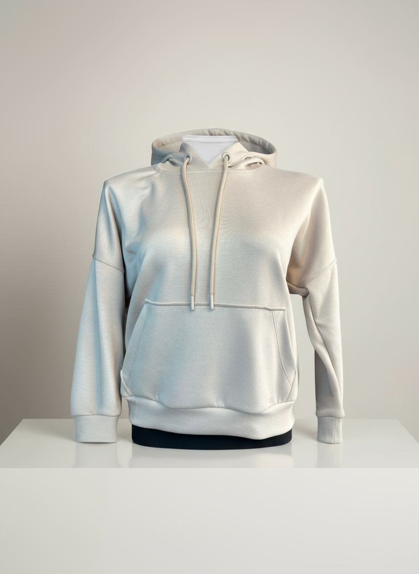 Modern Kesim Düşük Omuz Kapüşonlu Sweatshirt Bej