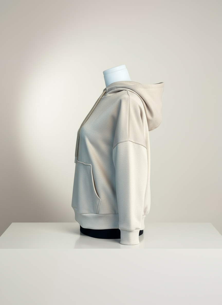 Modern Kesim Düşük Omuz Kapüşonlu Sweatshirt Bej