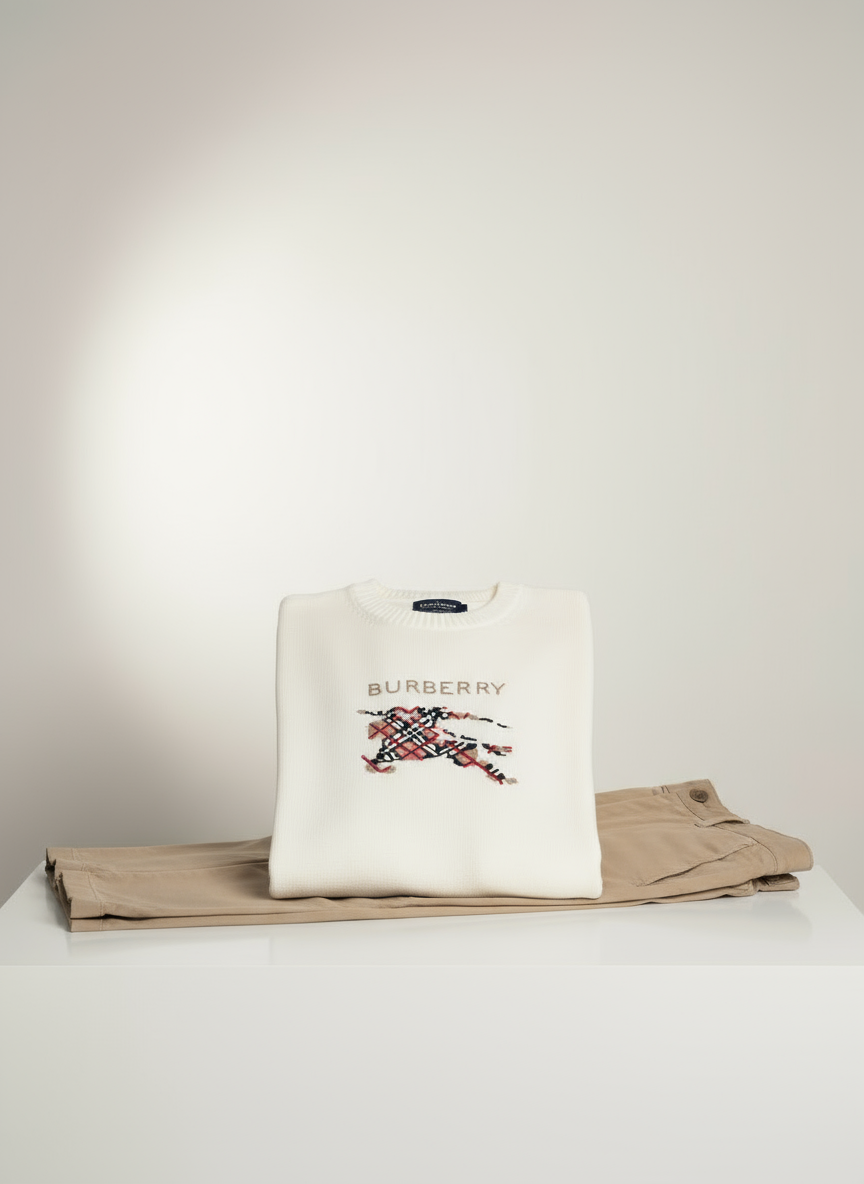 ERKEK LOGOLU TRİKO KAZAK - BEYAZ