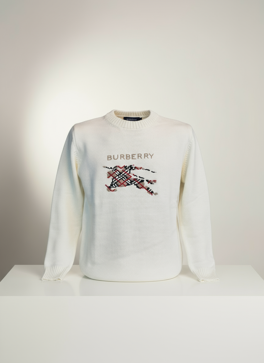 "Beyaz logolu triko kazak Burberry tarzı - Crux Giyim"