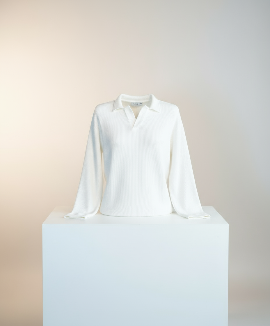  "Beyaz fitilli yakalı kazak ön görünüm - Crux Giyim