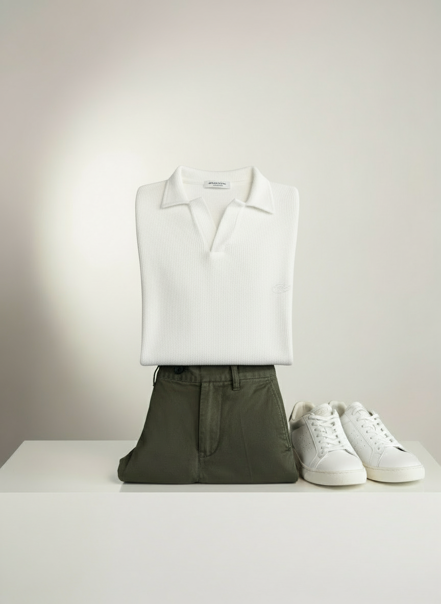 ERKEK FİTİLLİ YAKALI KAZAK-BEYAZ