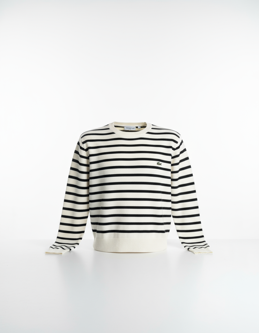 Beyaz siyah çizgili erkek kazak - Crux Giyim