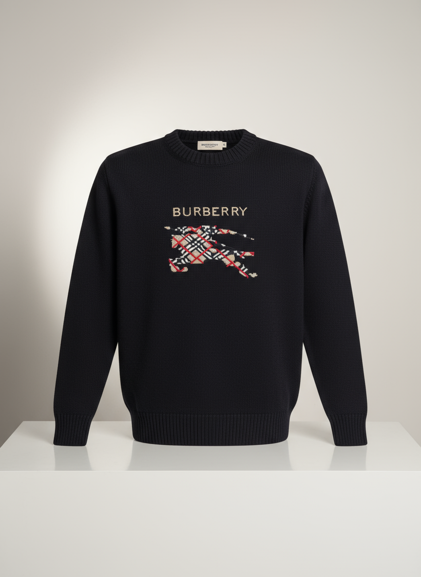 Siyah Burberry logolu triko kazak merkez görsel - Crux Giyim"