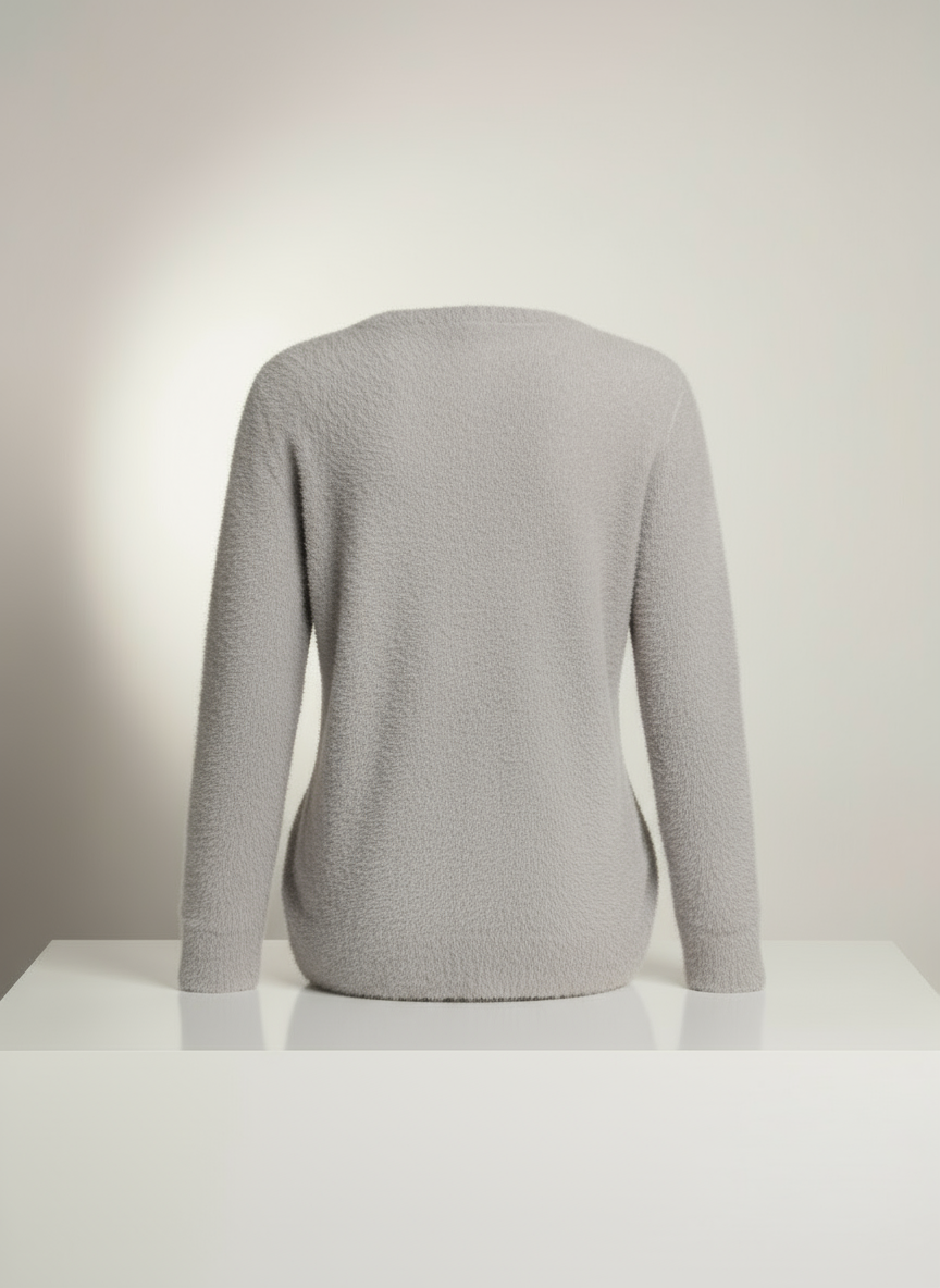 İnci Düğme Detaylı Yumuşacık V Yaka Bej Kazak