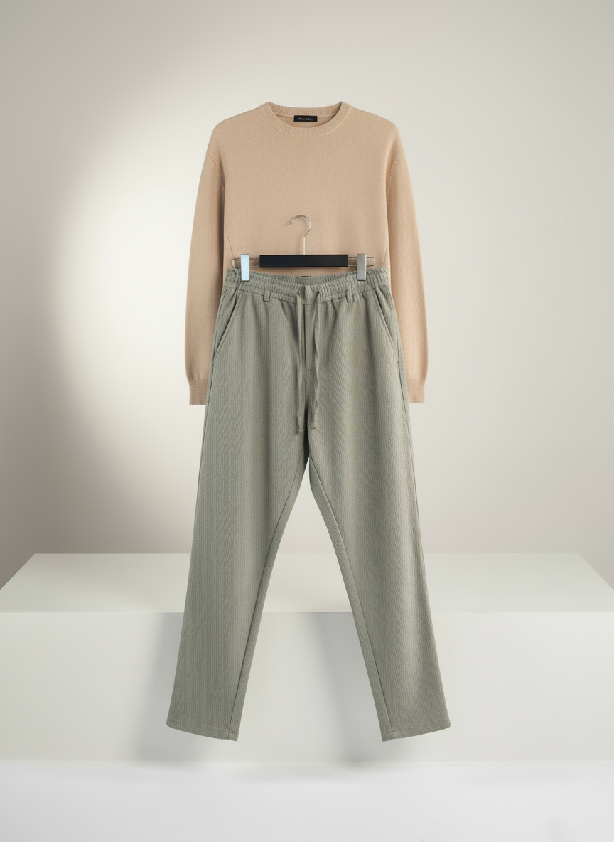 Rahat Kalıp Fitilli Dokulu Bağcıklı Pantolon