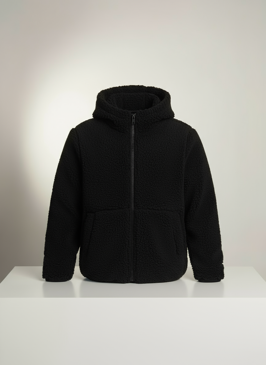 Kapüşonlu Fermuarlı Siyah Erkek Mont - Rahat Kesim