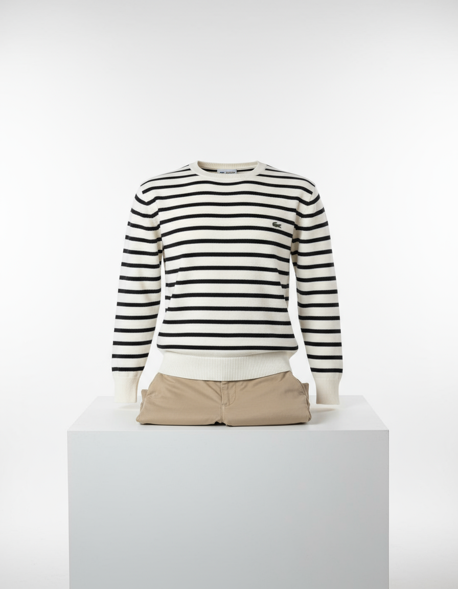 Beyaz çizgili kazak detay - Denizci tarzı triko