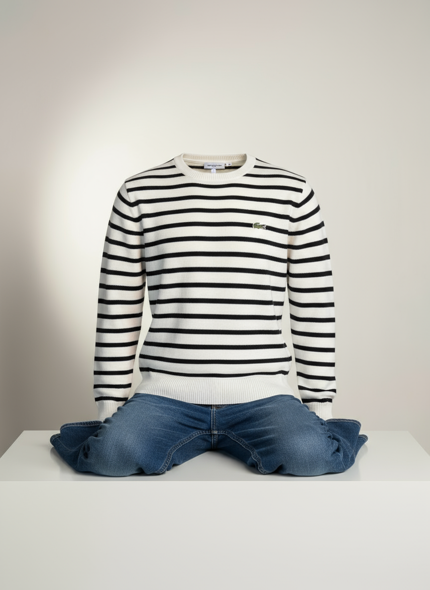 ERKEK ÇİZGİLİ TRİKO KAZAK-BEYAZ