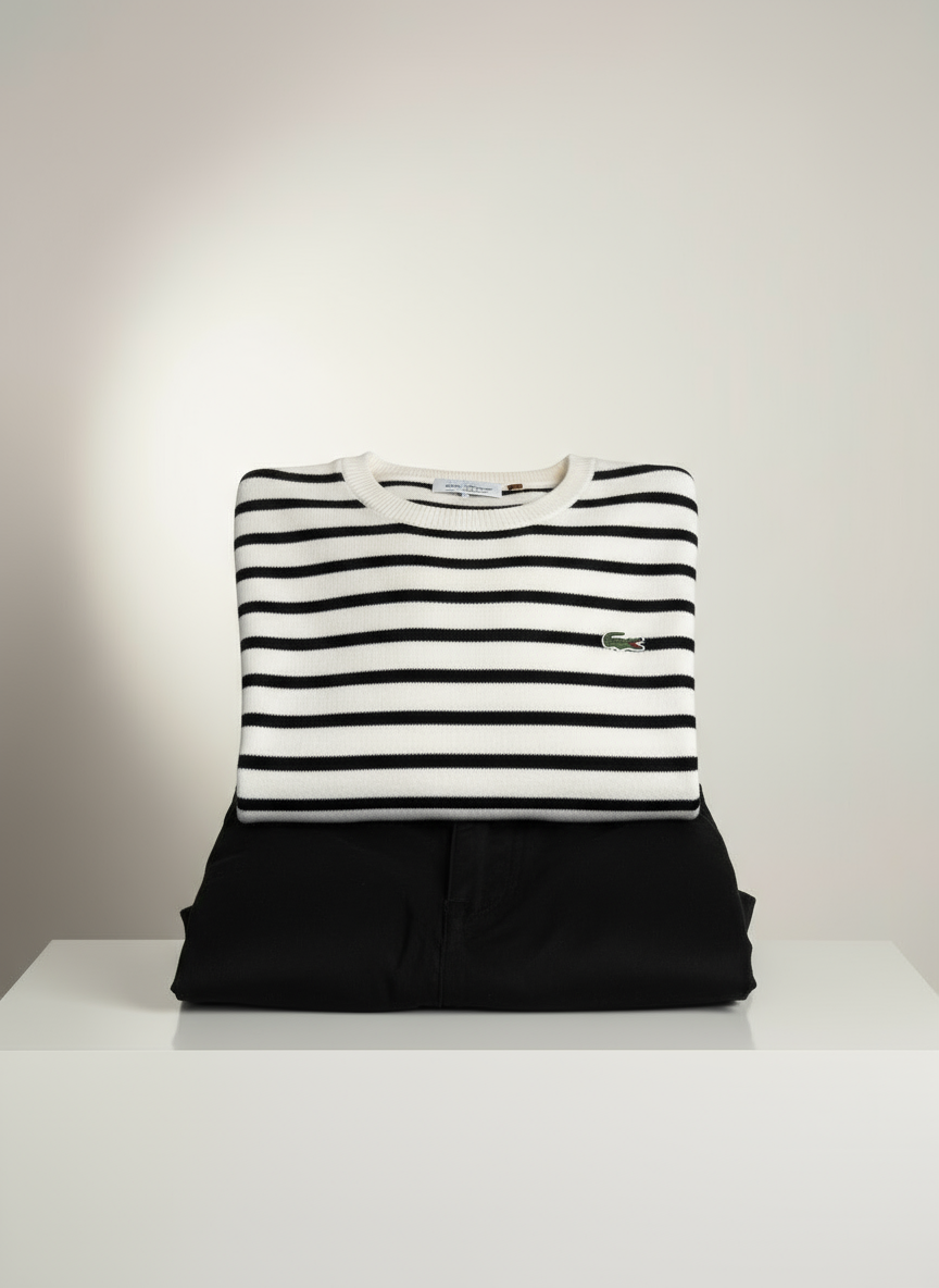 ERKEK ÇİZGİLİ TRİKO KAZAK-BEYAZ