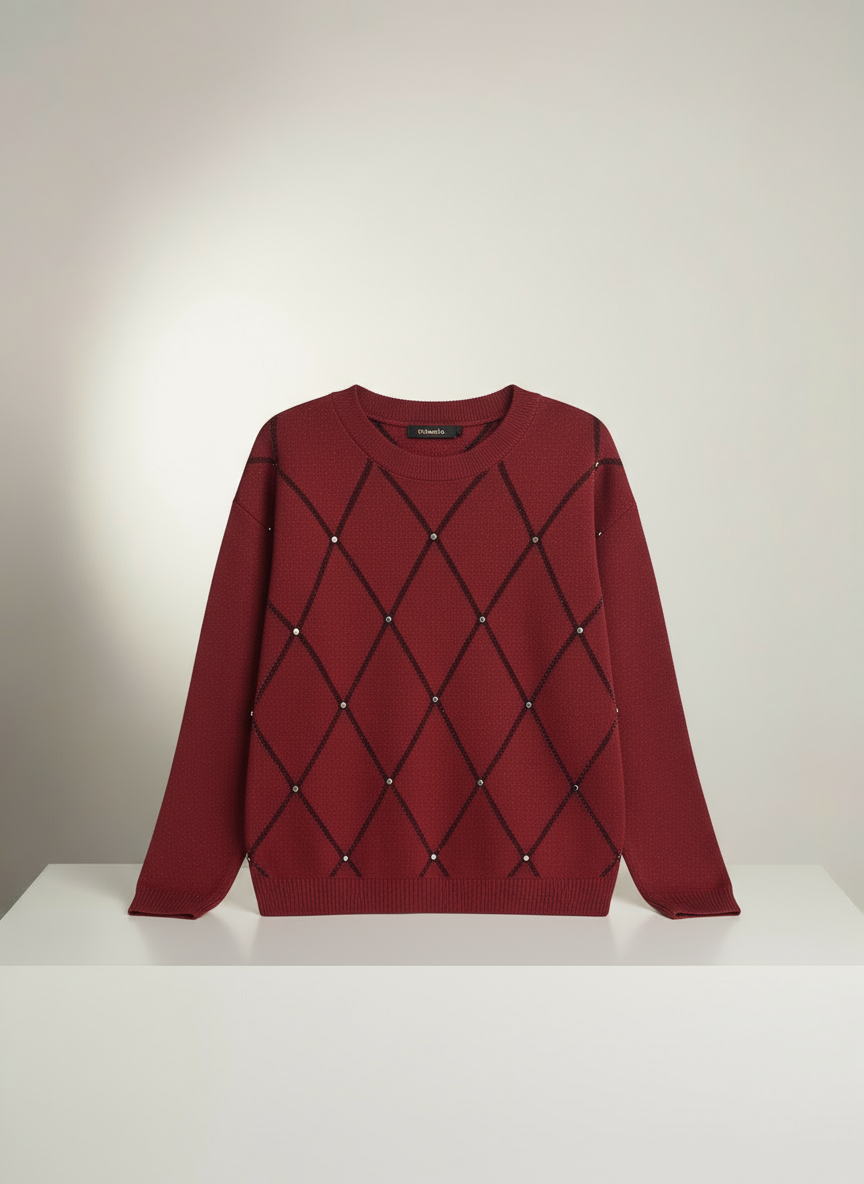 Kırmızı İnci Detaylı Kazak