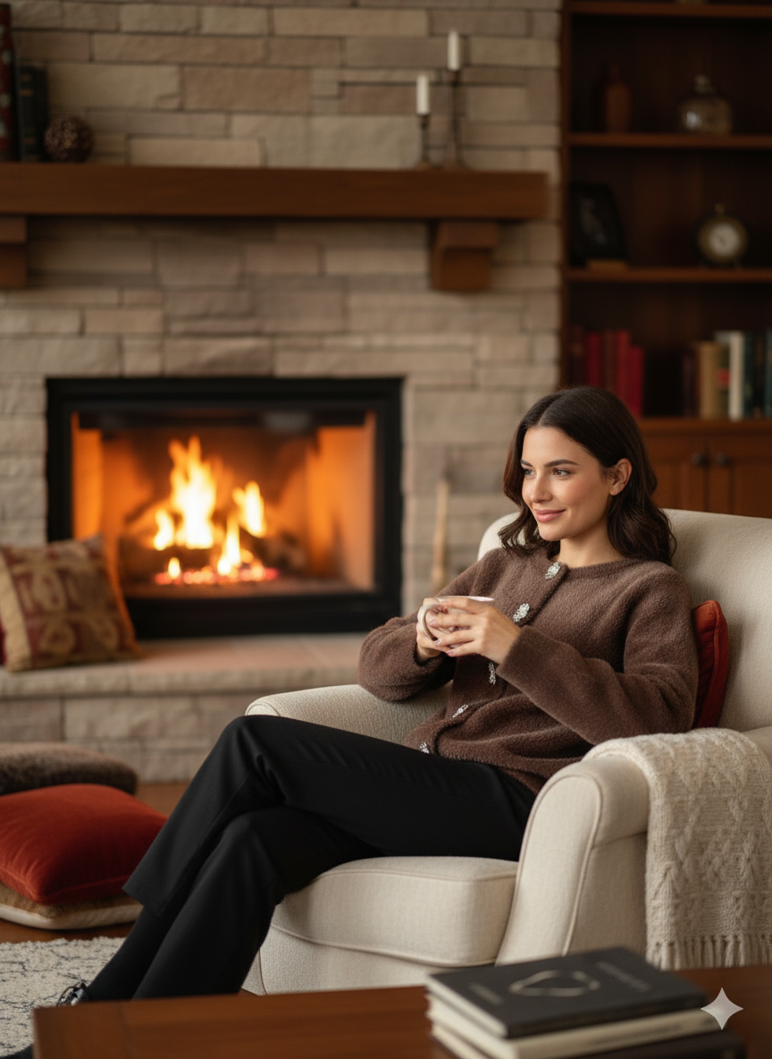 Kahverengi Çiçek Düğmeli Triko Hırka