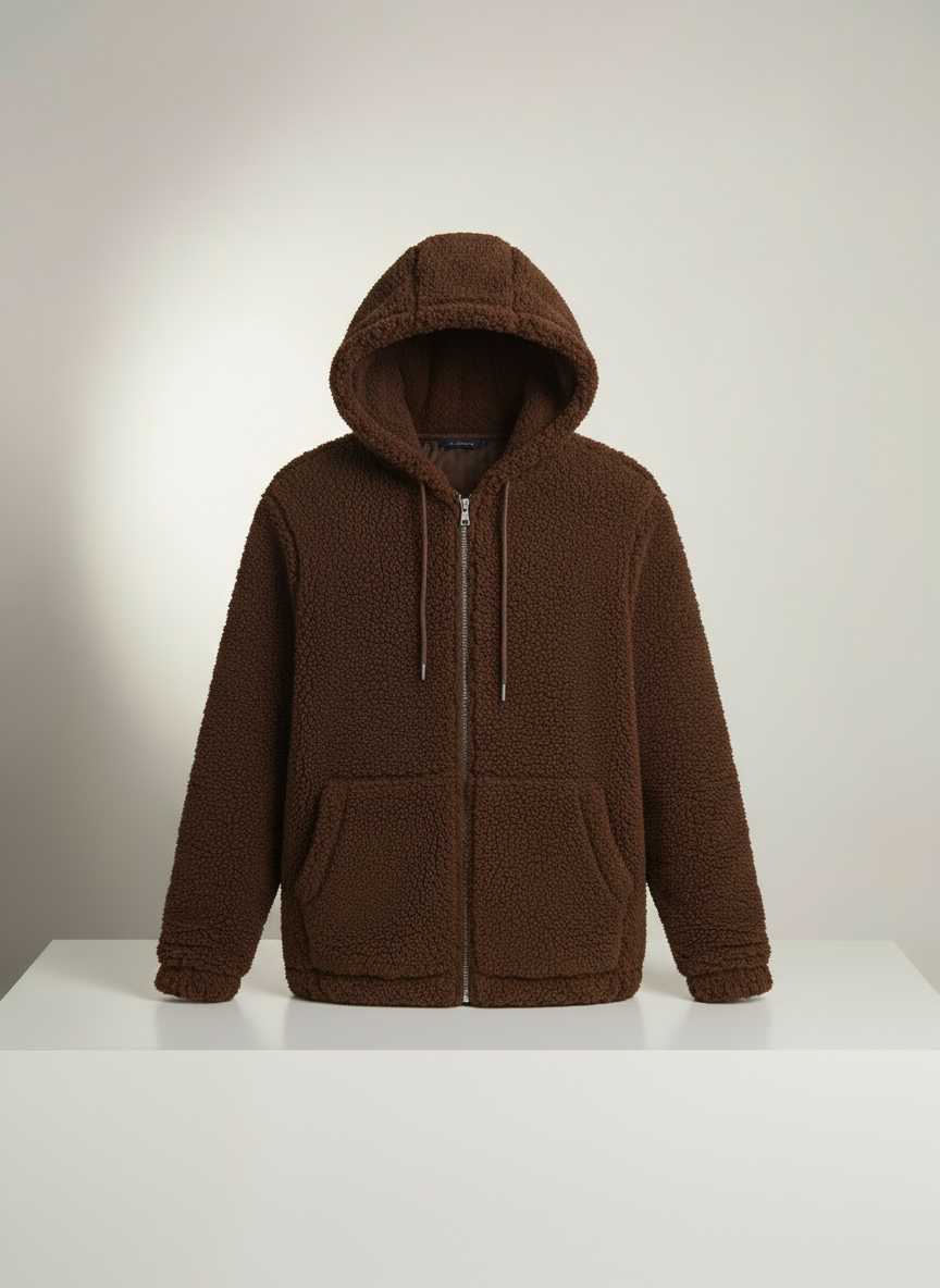 Kapüşonlu Fermuarlı Kahverengi Erkek Mont- Rahat Kesim