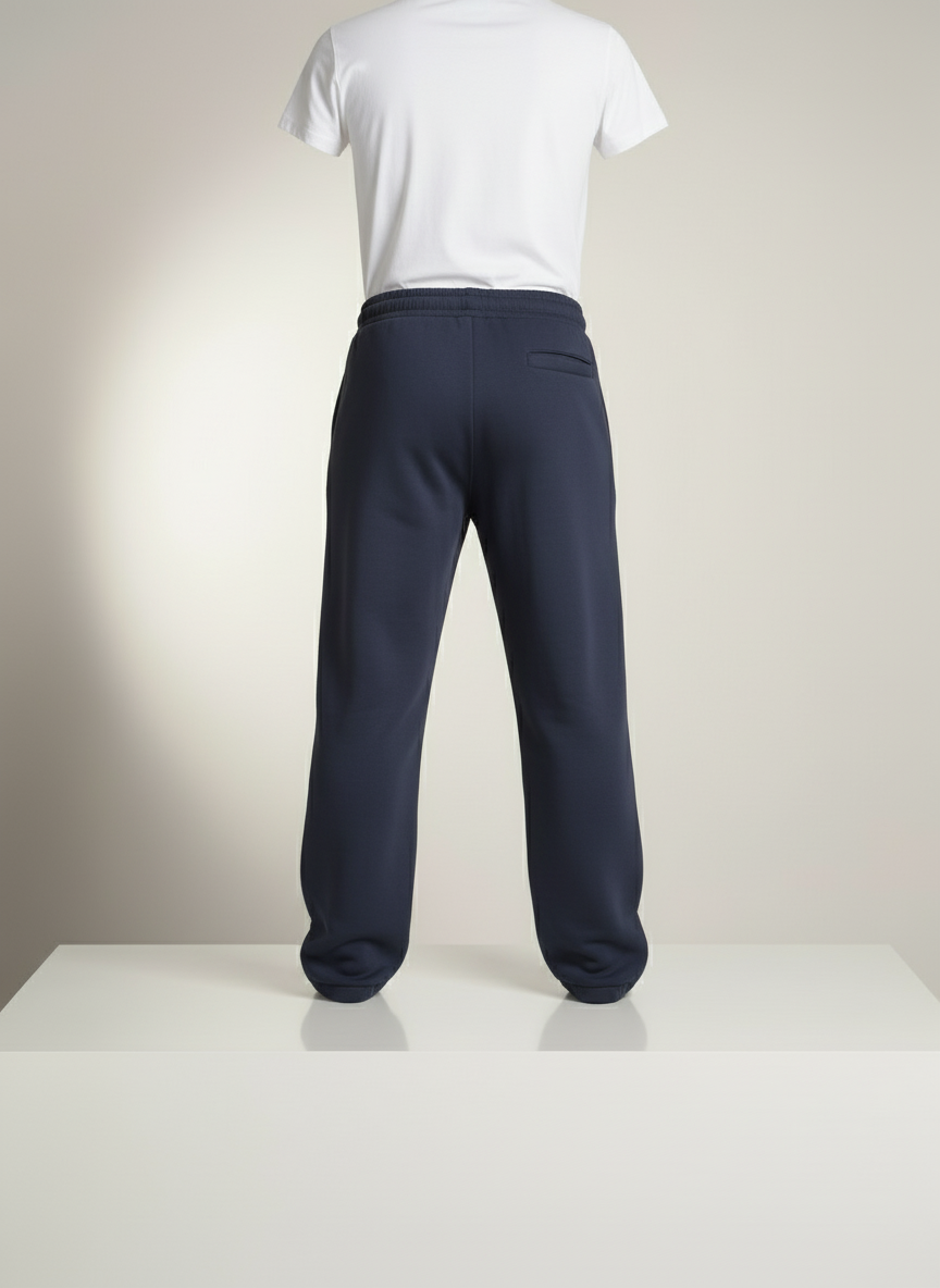 Minimalist Logo Desenli Geniş Paça Lacivert Eşofman Altı