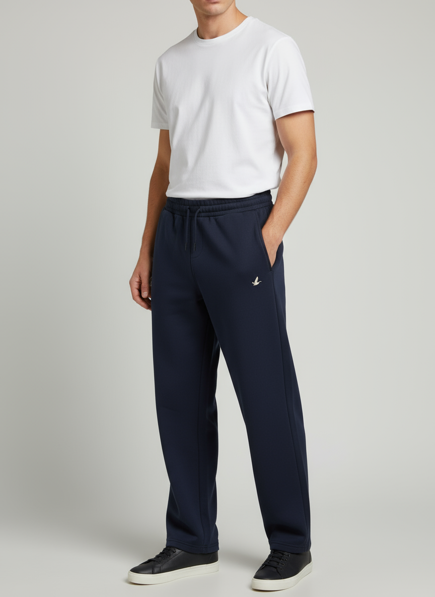 Minimalist Logo Desenli Geniş Paça Lacivert Eşofman Altı