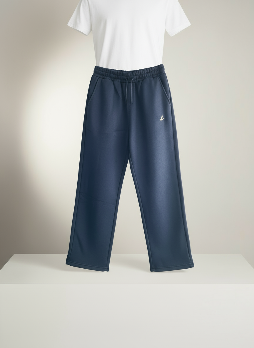 Minimalist Logo Desenli Geniş Paça Lacivert Eşofman Altı