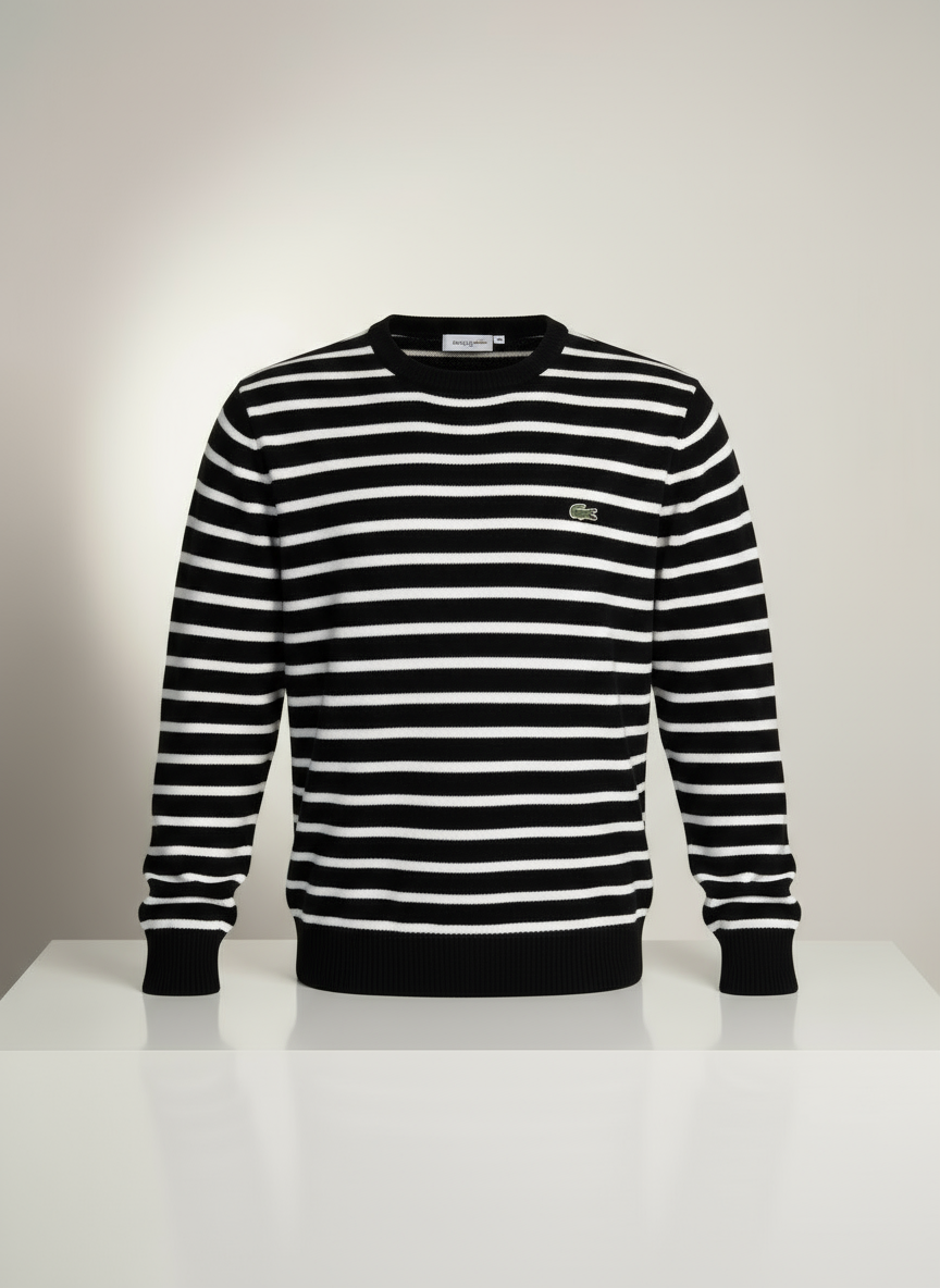 Siyah beyaz çizgili triko kazak ön görünüm - Crux Giyim