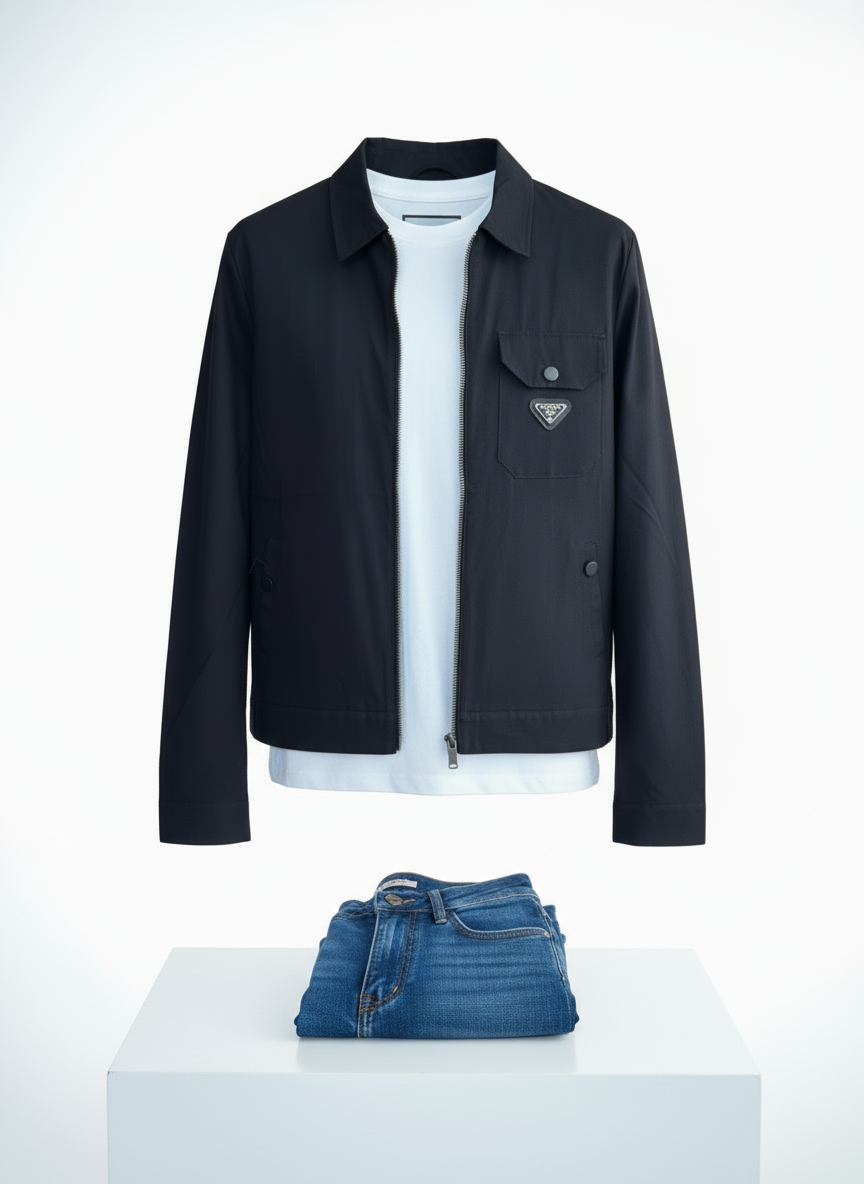 Minimalist Tasarım Siyah Erkek Mont - Gömlek Yaka