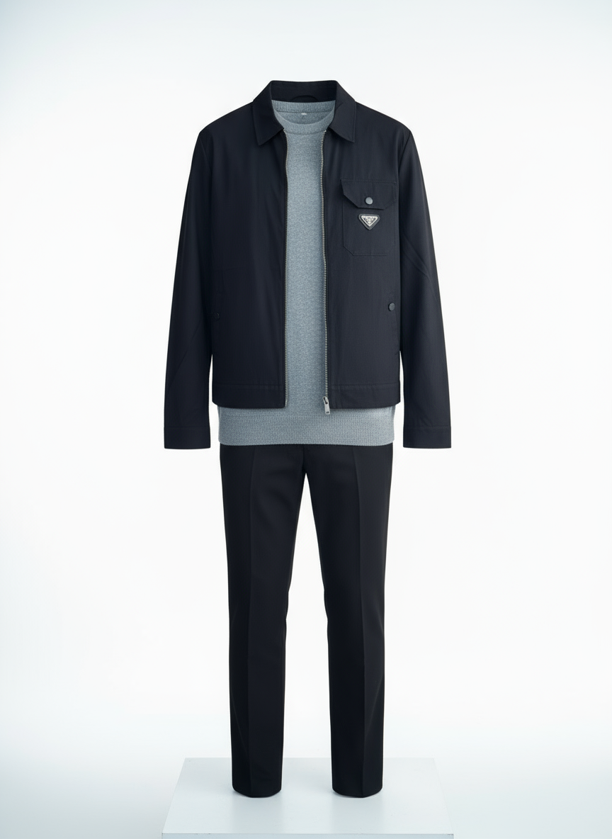 Minimalist Tasarım Siyah Erkek Mont - Gömlek Yaka