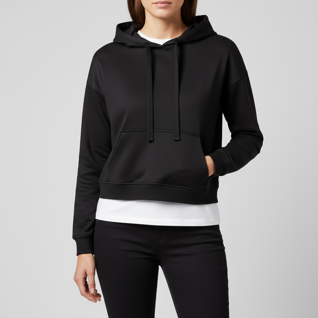 Modern Kesim Düşük Omuz Kapüşonlu Sweatshirt; Siyah