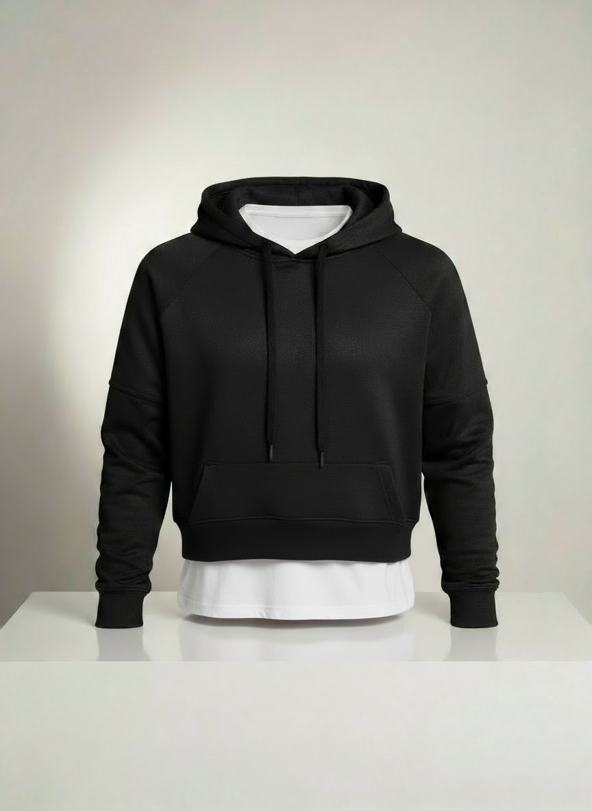Modern Kesim Düşük Omuz Kapüşonlu Sweatshirt; Siyah