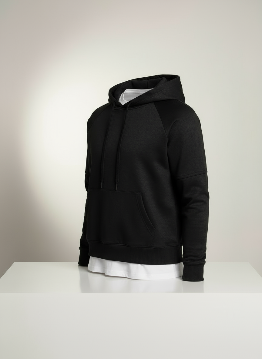 Modern Kesim Düşük Omuz Kapüşonlu Sweatshirt; Siyah