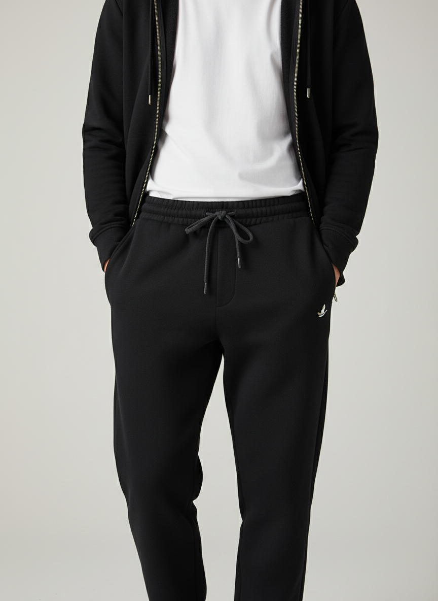 Minimalist Logo Desenli Geniş Paça Siyah Eşofman Altı