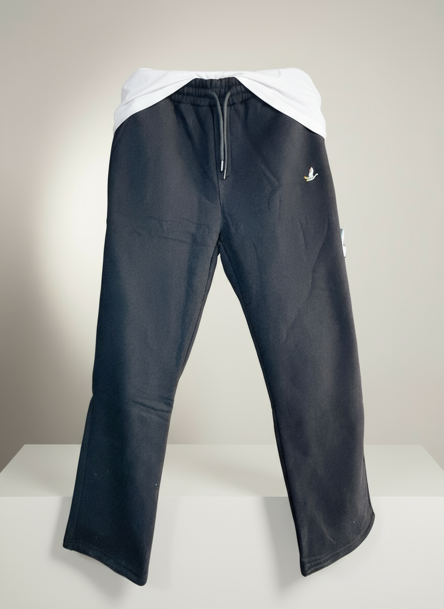 Minimalist Logo Desenli Geniş Paça Siyah Eşofman Altı