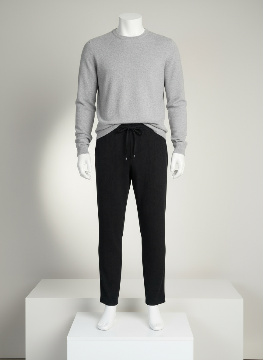 Siyah Düz Paça Rahat Kesim Kordonlu Jogger Pantolon