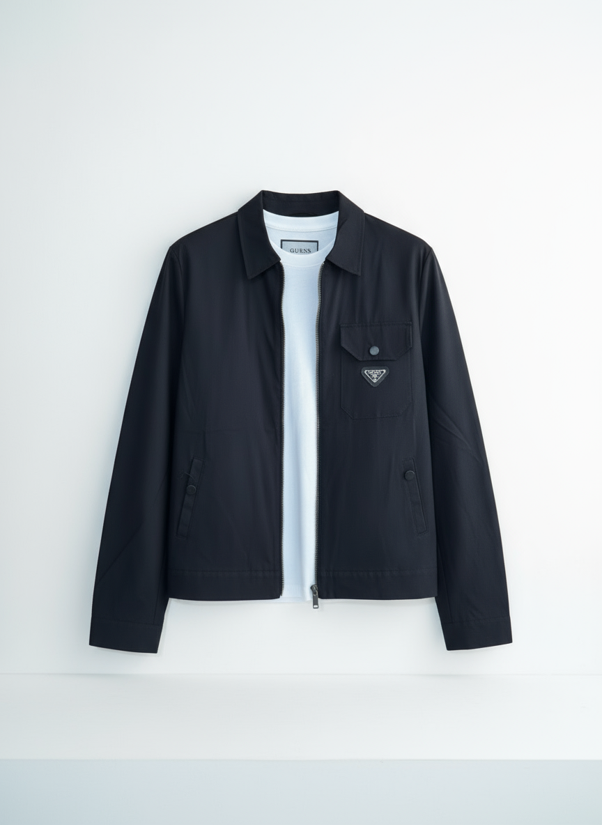 Siyah minimalist gömlek yakalı ceket ön görünüm - Crux Giyim