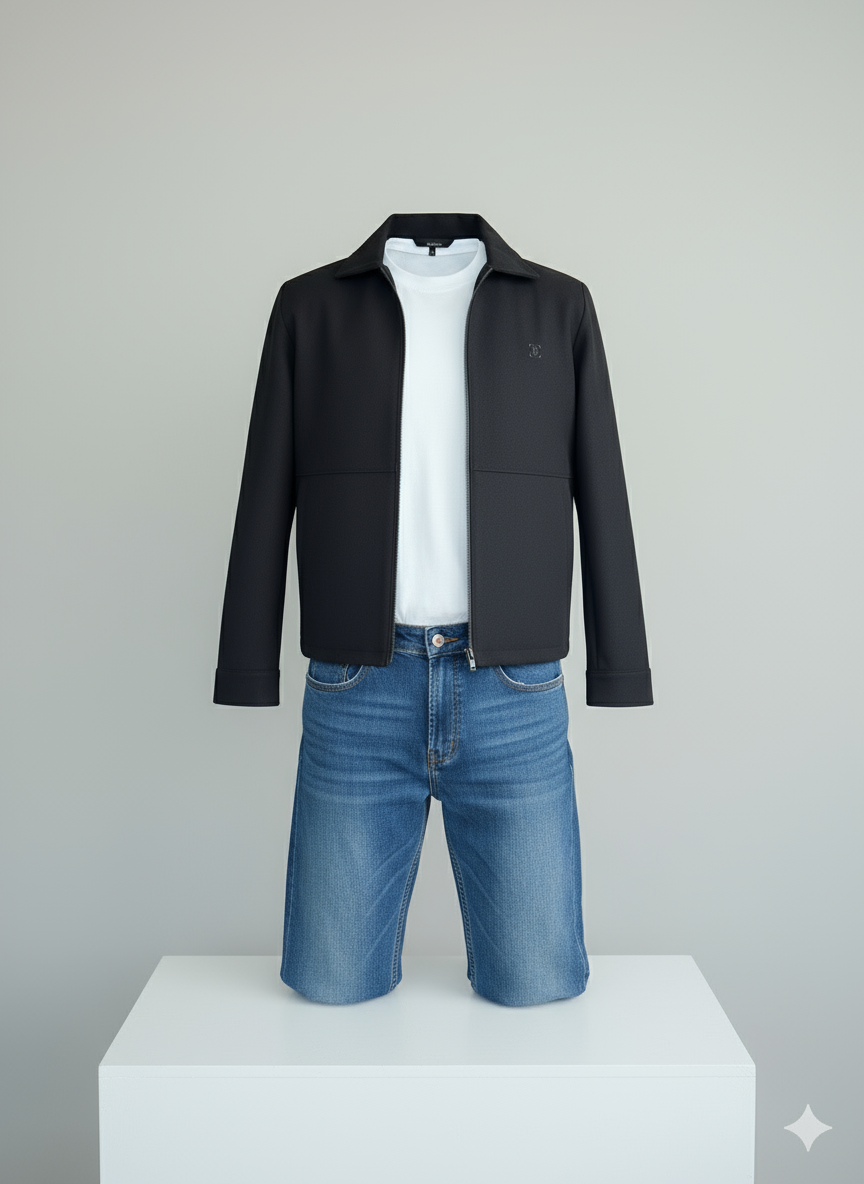 Modern Kesim Siyah Yakalı Fermuarlı Mevsimlik Mont