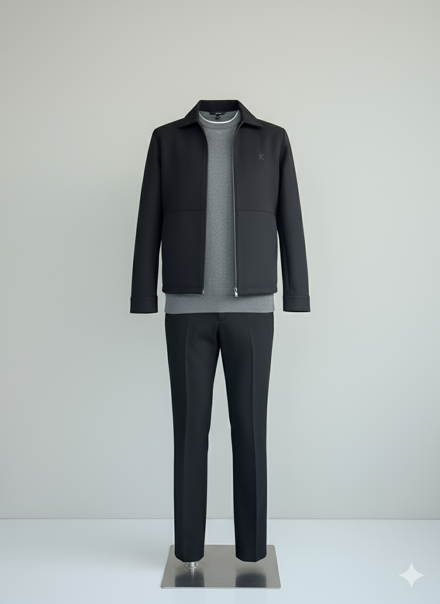 Modern Kesim Siyah Yakalı Fermuarlı Mevsimlik Mont