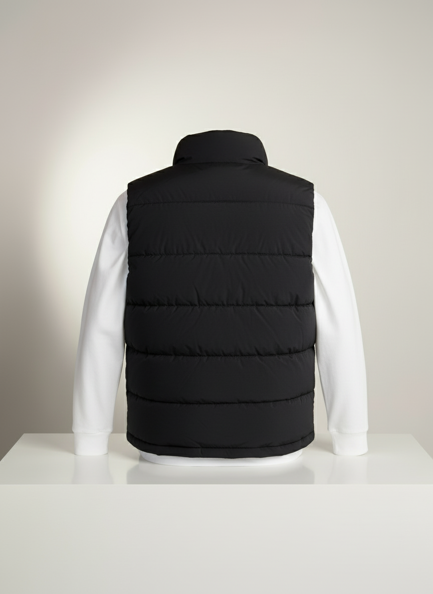 Modern Kesim Dik Yaka Siyah Yelek – Logo Detaylı